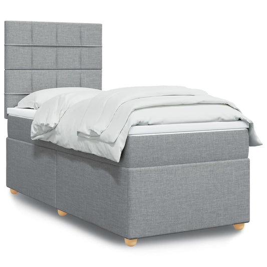 vidaXL Κρεβάτι Boxspring με Στρώμα Ανοιχτό Γκρι 100x200 εκ. Υφασμάτινο