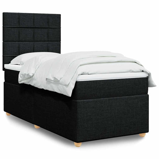 vidaXL Κρεβάτι Boxspring με Στρώμα Μαύρο 100 x 200 εκ. Υφασμάτινο