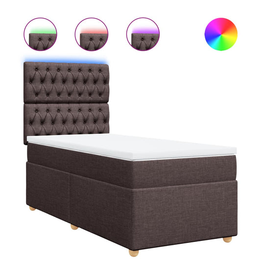 vidaXL Κρεβάτι Boxspring με Στρώμα Σκούρο Καφέ 100x200 εκ. Υφασμάτινο