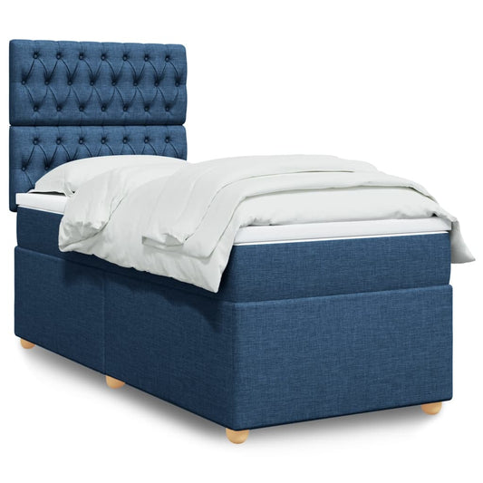 vidaXL Κρεβάτι Boxspring με Στρώμα Μπλε 100 x 200 εκ. Υφασμάτινο