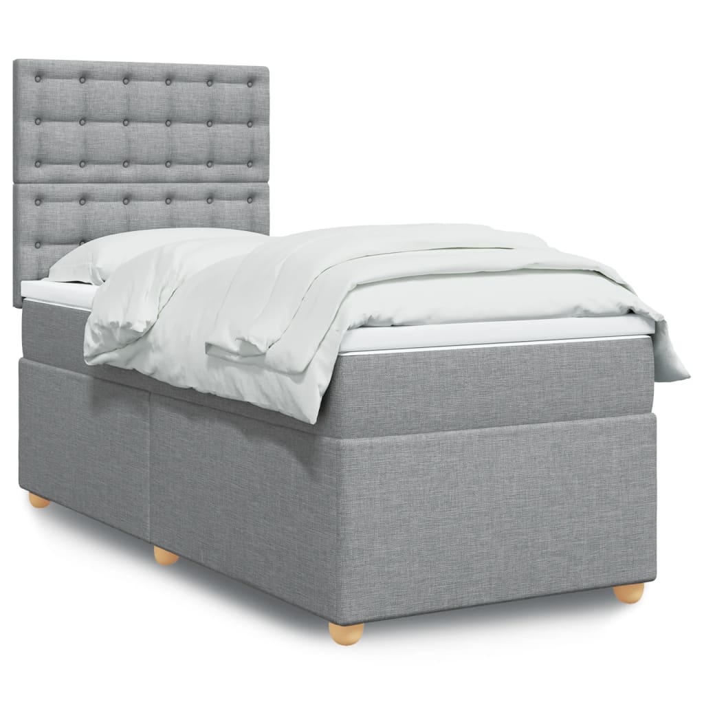 vidaXL Κρεβάτι Boxspring με Στρώμα Ανοιχτό Γκρι 100x200 εκ. Υφασμάτινο