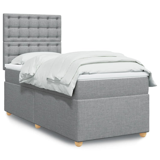 vidaXL Κρεβάτι Boxspring με Στρώμα Ανοιχτό Γκρι 100x200 εκ. Υφασμάτινο