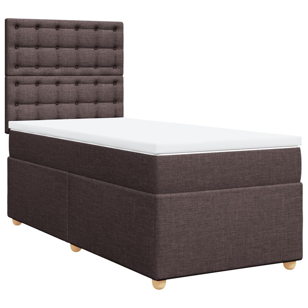 vidaXL Κρεβάτι Boxspring με Στρώμα Σκούρο Καφέ 100x200 εκ. Υφασμάτινο