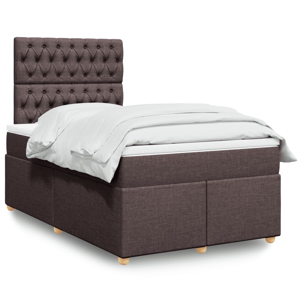 vidaXL Κρεβάτι Boxspring με Στρώμα Σκούρο Καφέ 120x200 εκ. Υφασμάτινο