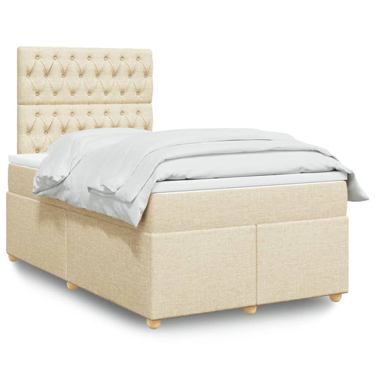 vidaXL Κρεβάτι Boxspring με Στρώμα Κρεμ 120x200 εκ. Υφασμάτινο