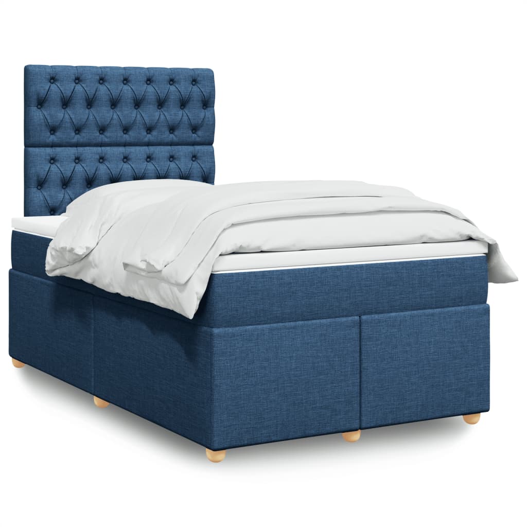 vidaXL Κρεβάτι Boxspring με Στρώμα Μπλε 120x200 εκ. Υφασμάτινο
