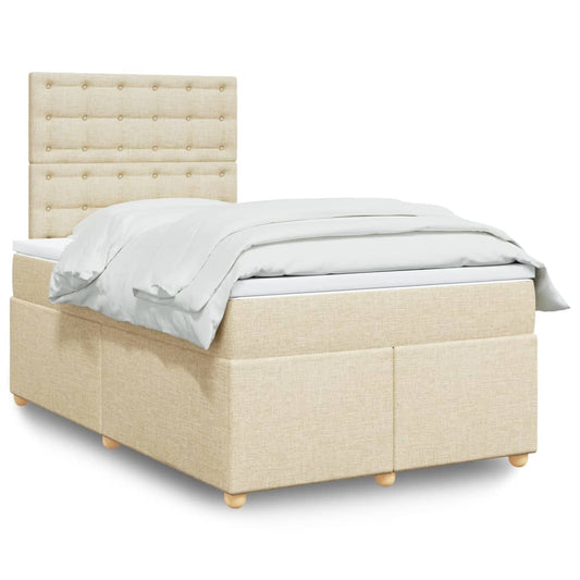 vidaXL Κρεβάτι Boxspring με Στρώμα Κρεμ 120x200 εκ. Υφασμάτινο