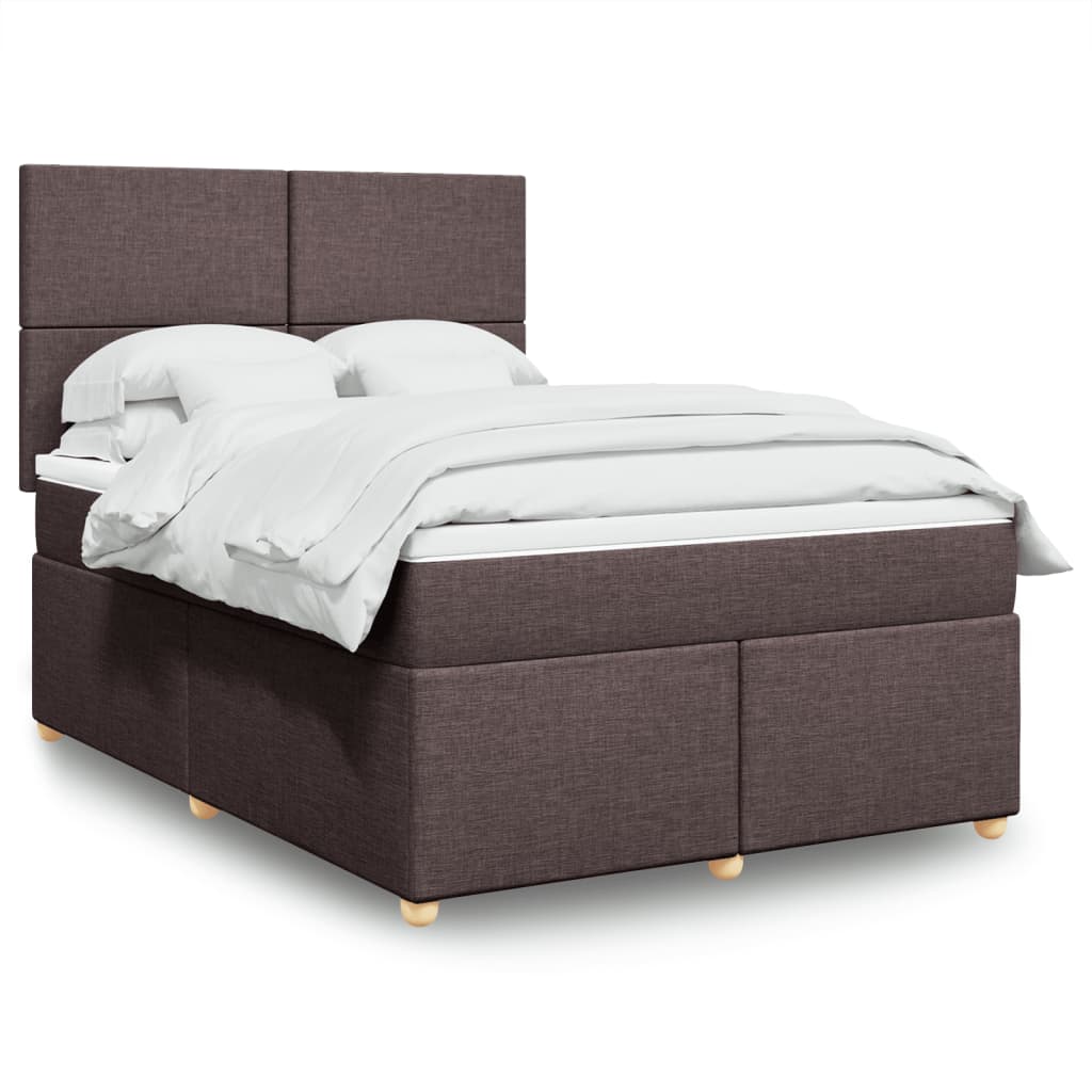 vidaXL Κρεβάτι Boxspring με Στρώμα Σκούρο Καφέ 140x190 εκ. Υφασμάτινο