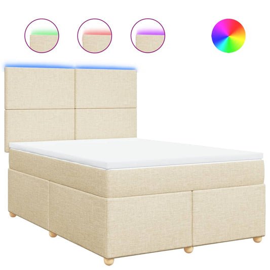 vidaXL Κρεβάτι Boxspring με Στρώμα Κρεμ 140x190 εκ. Υφασμάτινο