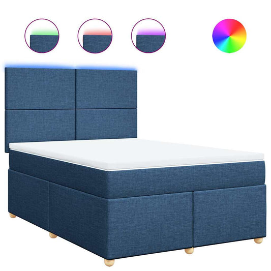 vidaXL Κρεβάτι Boxspring με Στρώμα Μπλε 140x190 εκ. Υφασμάτινο