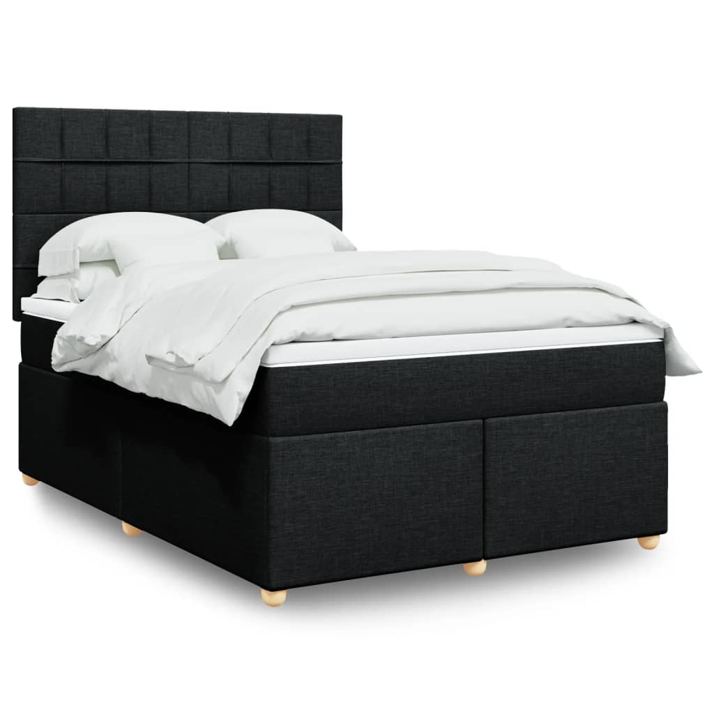 vidaXL Κρεβάτι Boxspring με Στρώμα Μαύρο 140x190 εκ. Υφασμάτινο