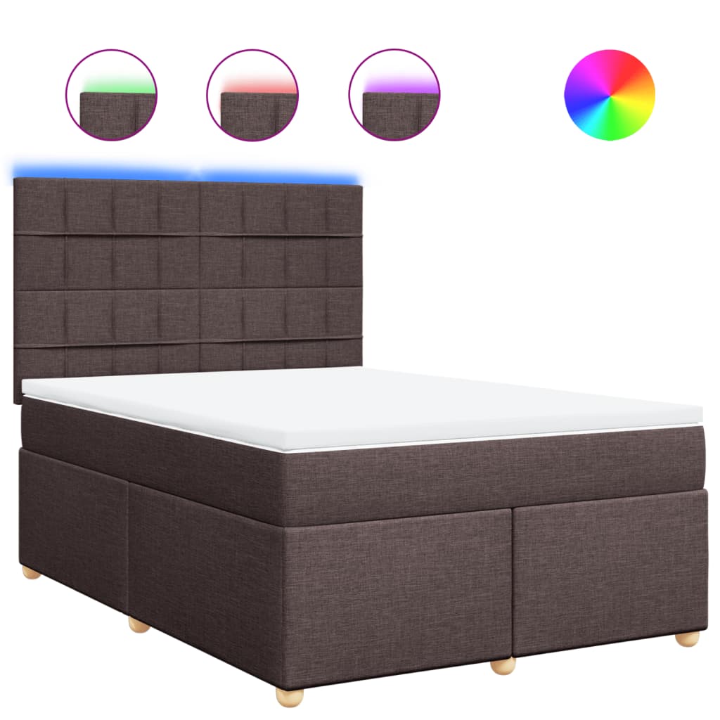 vidaXL Κρεβάτι Boxspring με Στρώμα Σκούρο Καφέ 140x190 εκ. Υφασμάτινο