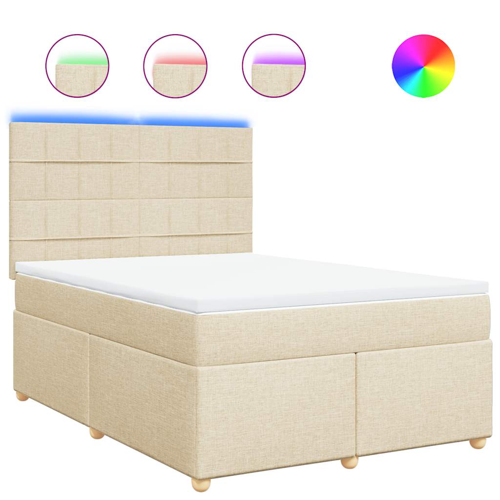 vidaXL Κρεβάτι Boxspring με Στρώμα Κρεμ 140x190 εκ. Υφασμάτινο