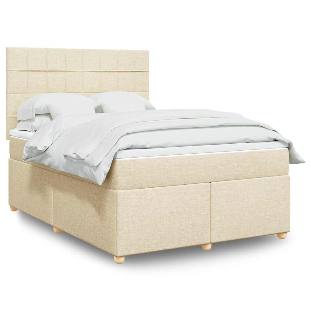 vidaXL Κρεβάτι Boxspring με Στρώμα Κρεμ 140x190 εκ. Υφασμάτινο