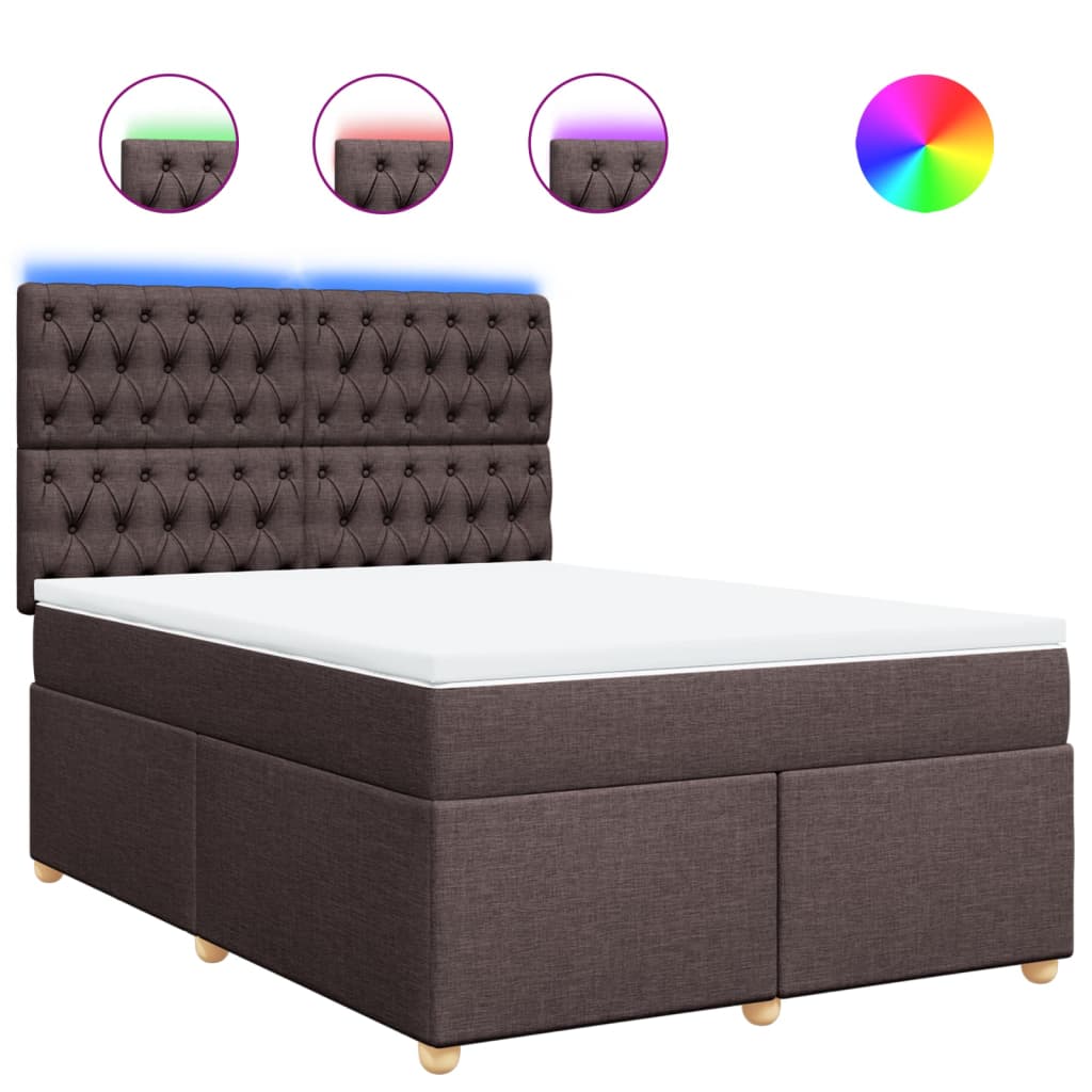 vidaXL Κρεβάτι Boxspring με Στρώμα Σκούρο Καφέ 140x190 εκ. Υφασμάτινο
