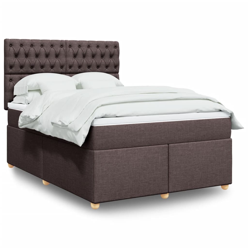 vidaXL Κρεβάτι Boxspring με Στρώμα Σκούρο Καφέ 140x190 εκ. Υφασμάτινο