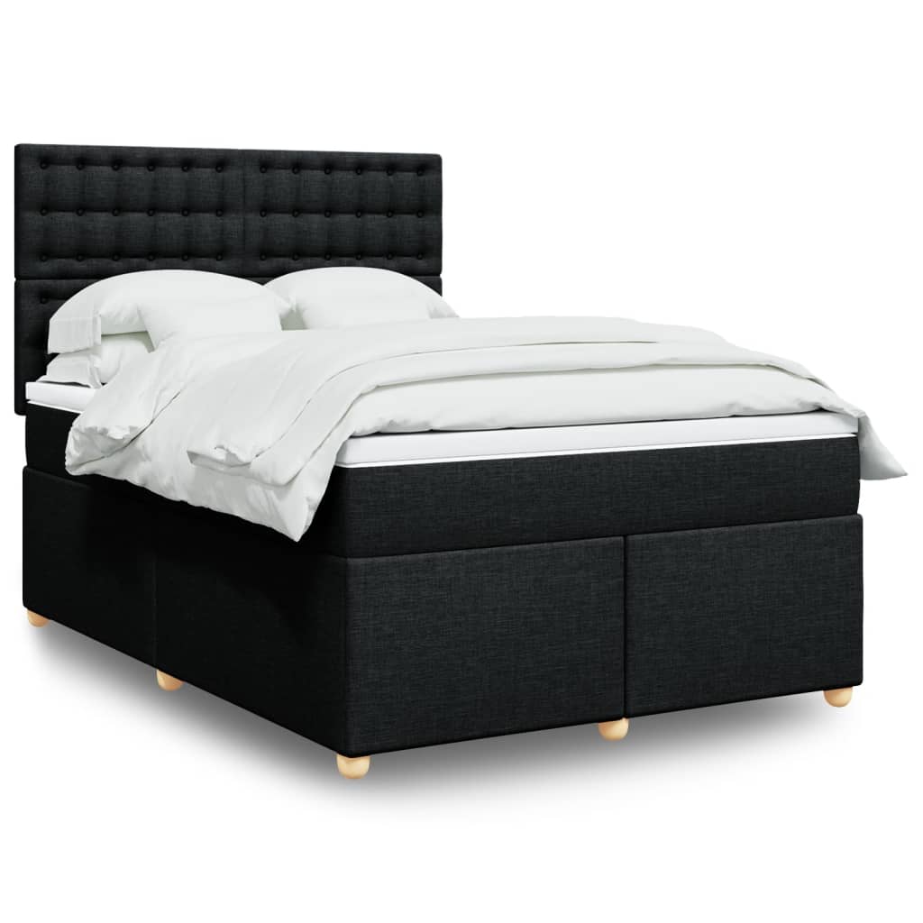 vidaXL Κρεβάτι Boxspring με Στρώμα Μαύρο 140x190 εκ. Υφασμάτινο