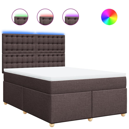 vidaXL Κρεβάτι Boxspring με Στρώμα Σκούρο Καφέ 140x190 εκ. Υφασμάτινο