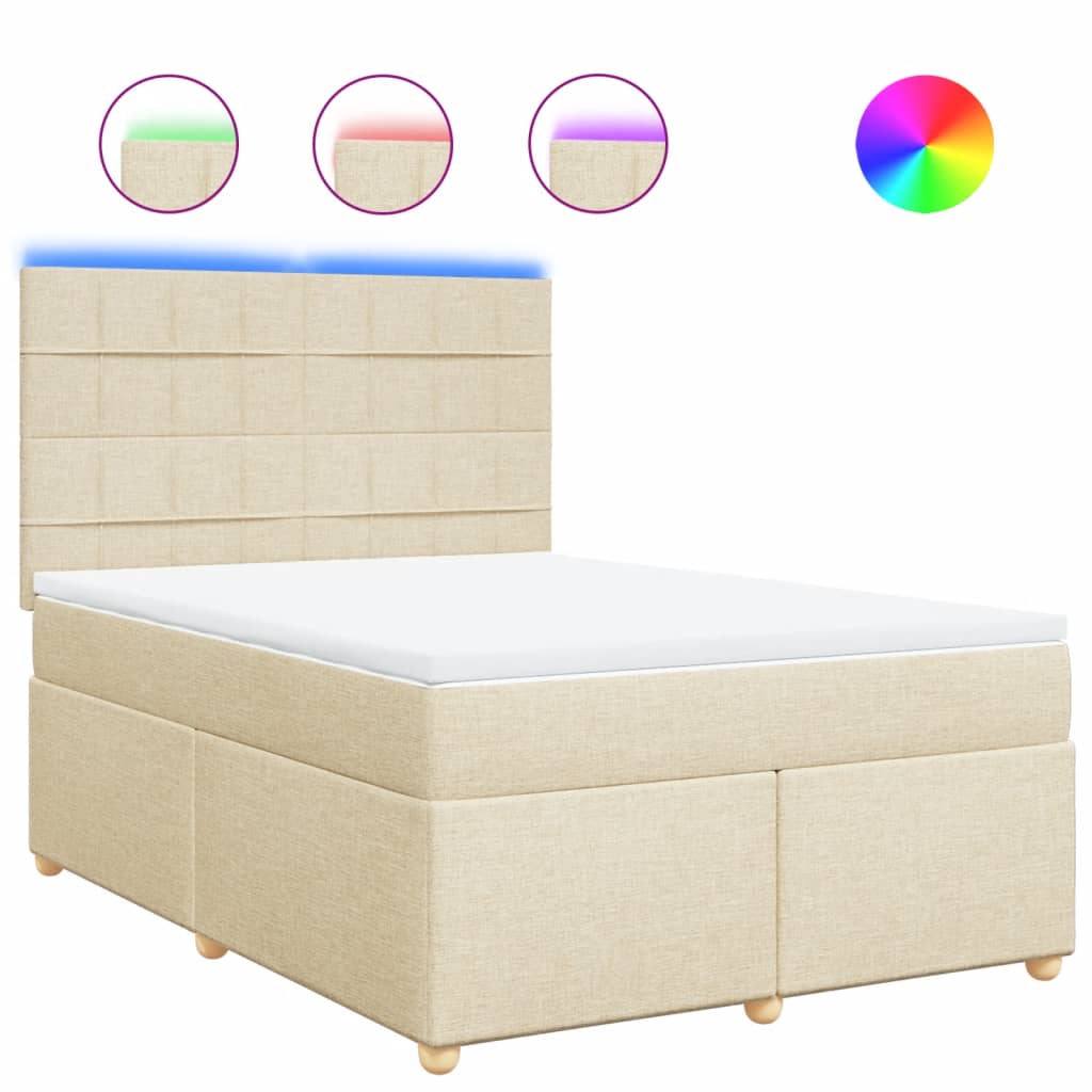 vidaXL Κρεβάτι Boxspring με Στρώμα Κρεμ 140x200 εκ. Υφασμάτινο