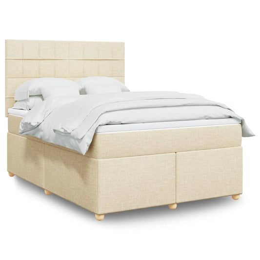 vidaXL Κρεβάτι Boxspring με Στρώμα Κρεμ 140x200 εκ. Υφασμάτινο