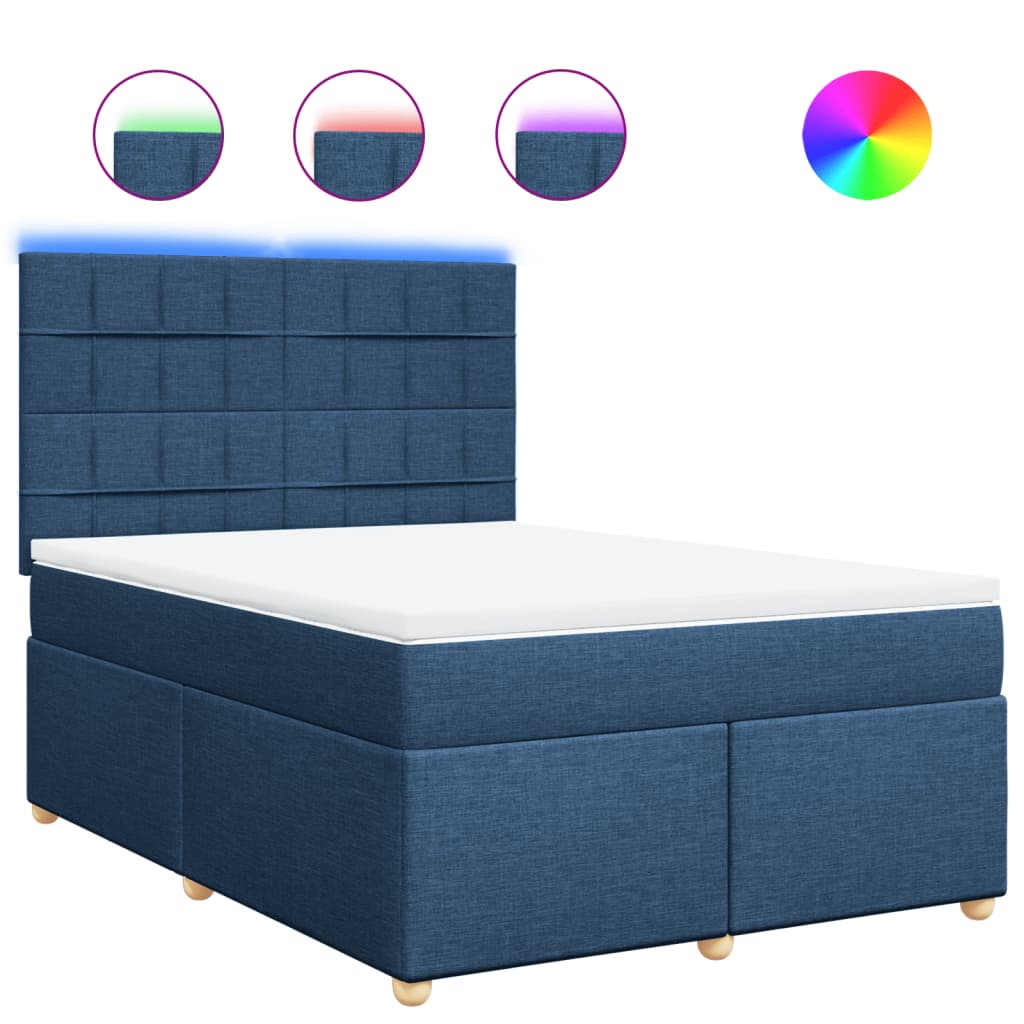 vidaXL Κρεβάτι Boxspring με Στρώμα Μπλε 140x200 εκ. Υφασμάτινο