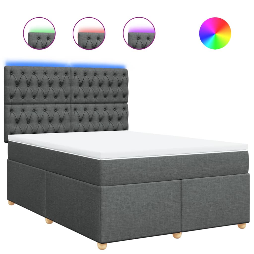 vidaXL Κρεβάτι Boxspring με Στρώμα Σκούρο Γκρι 140x200 εκ Υφασμάτινο
