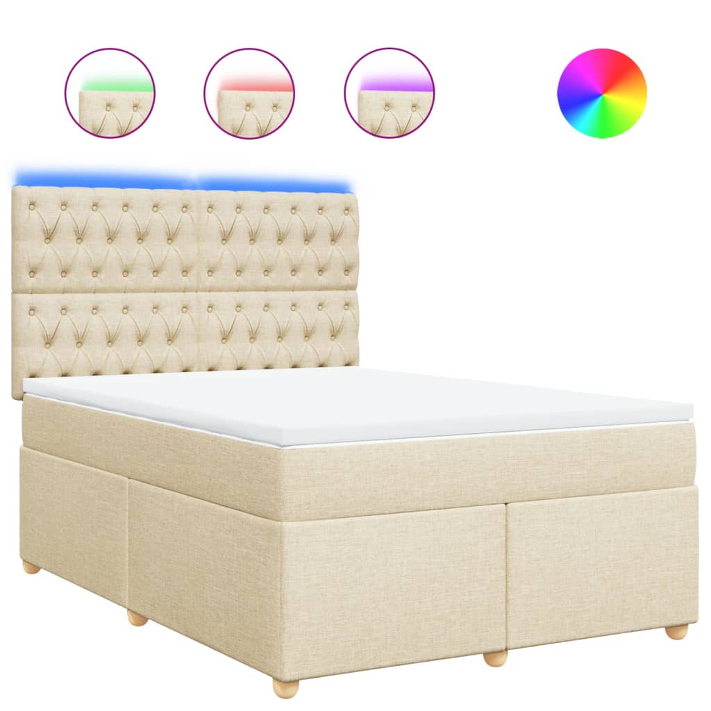 vidaXL Κρεβάτι Boxspring με Στρώμα Κρεμ 140x200 εκ. Υφασμάτινο