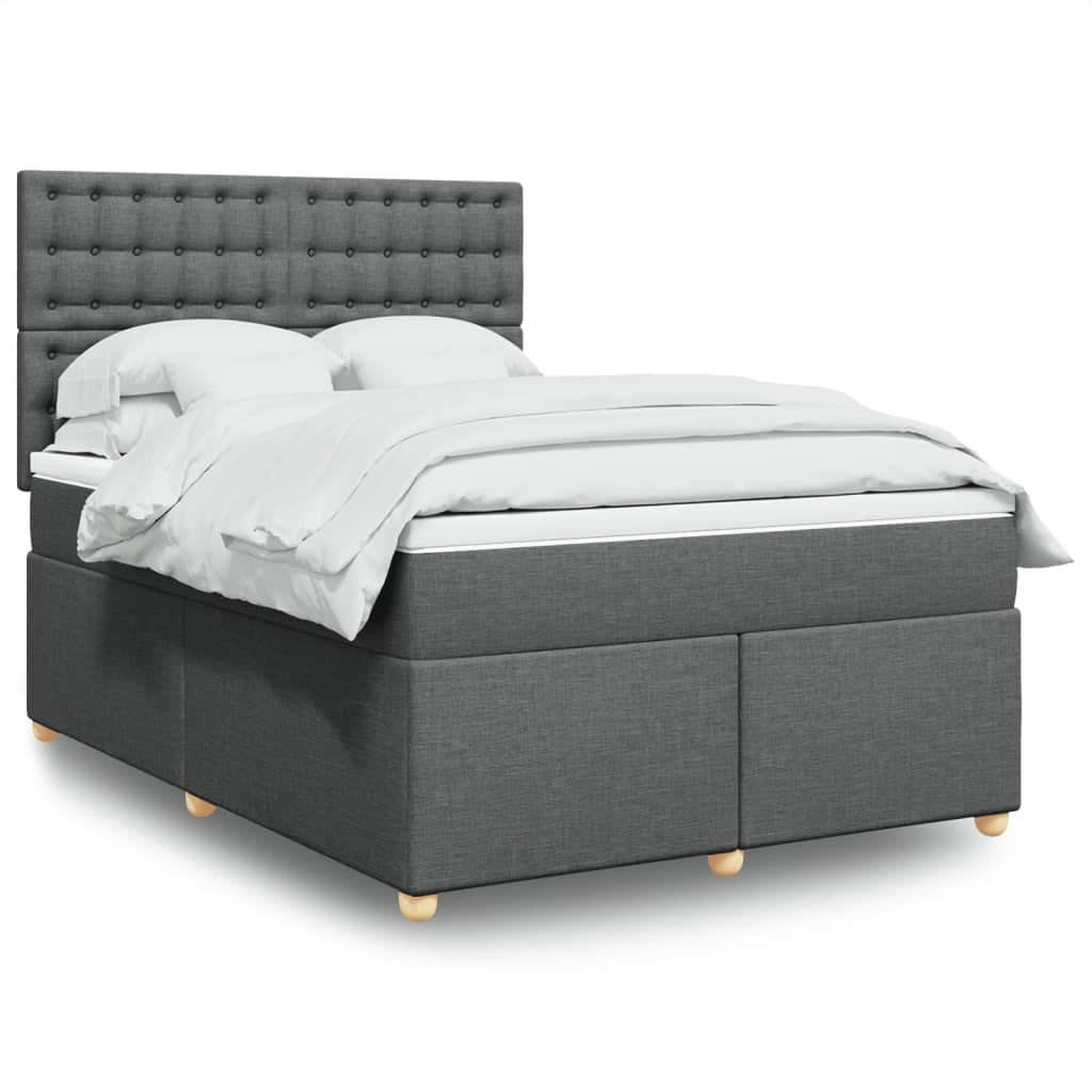 vidaXL Κρεβάτι Boxspring με Στρώμα Σκούρο Γκρι 140x200 εκ Υφασμάτινο