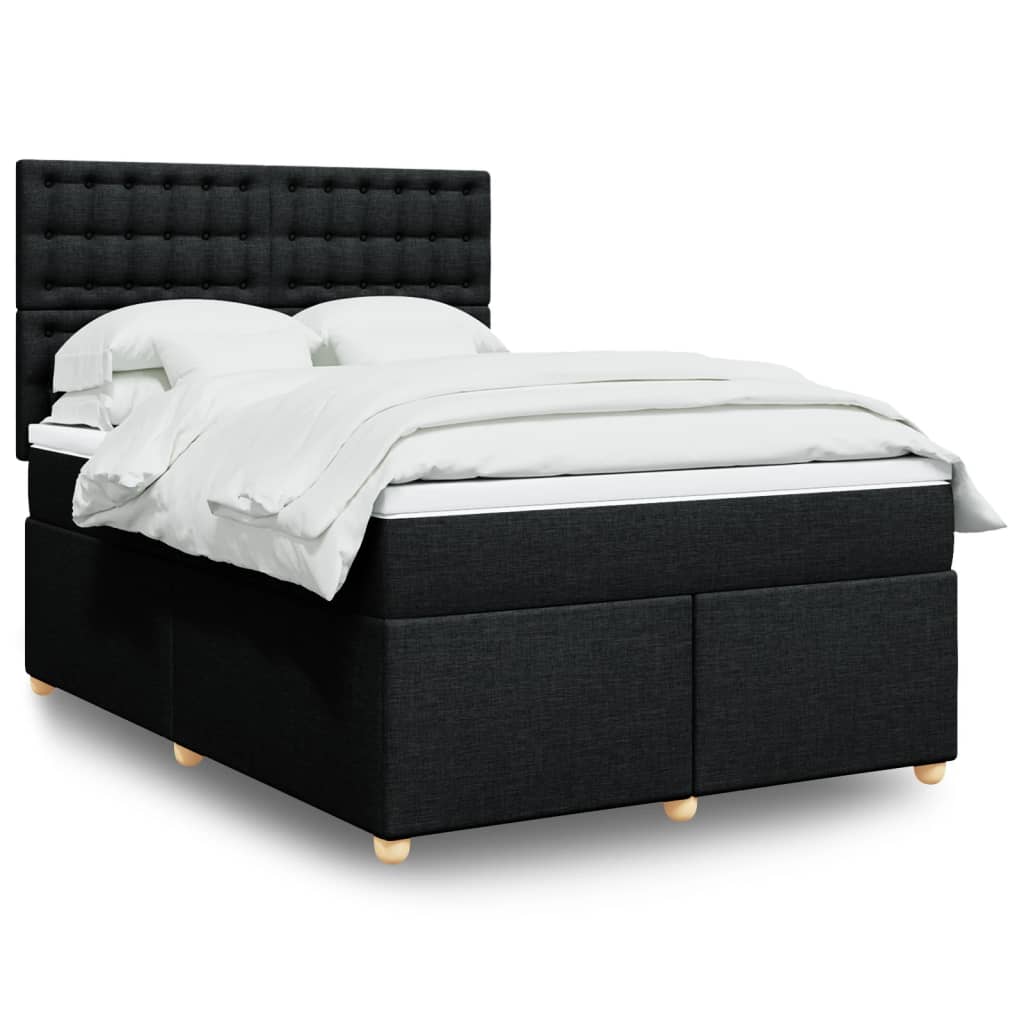 vidaXL Κρεβάτι Boxspring με Στρώμα Μαύρο 140x200 εκ. Υφασμάτινο