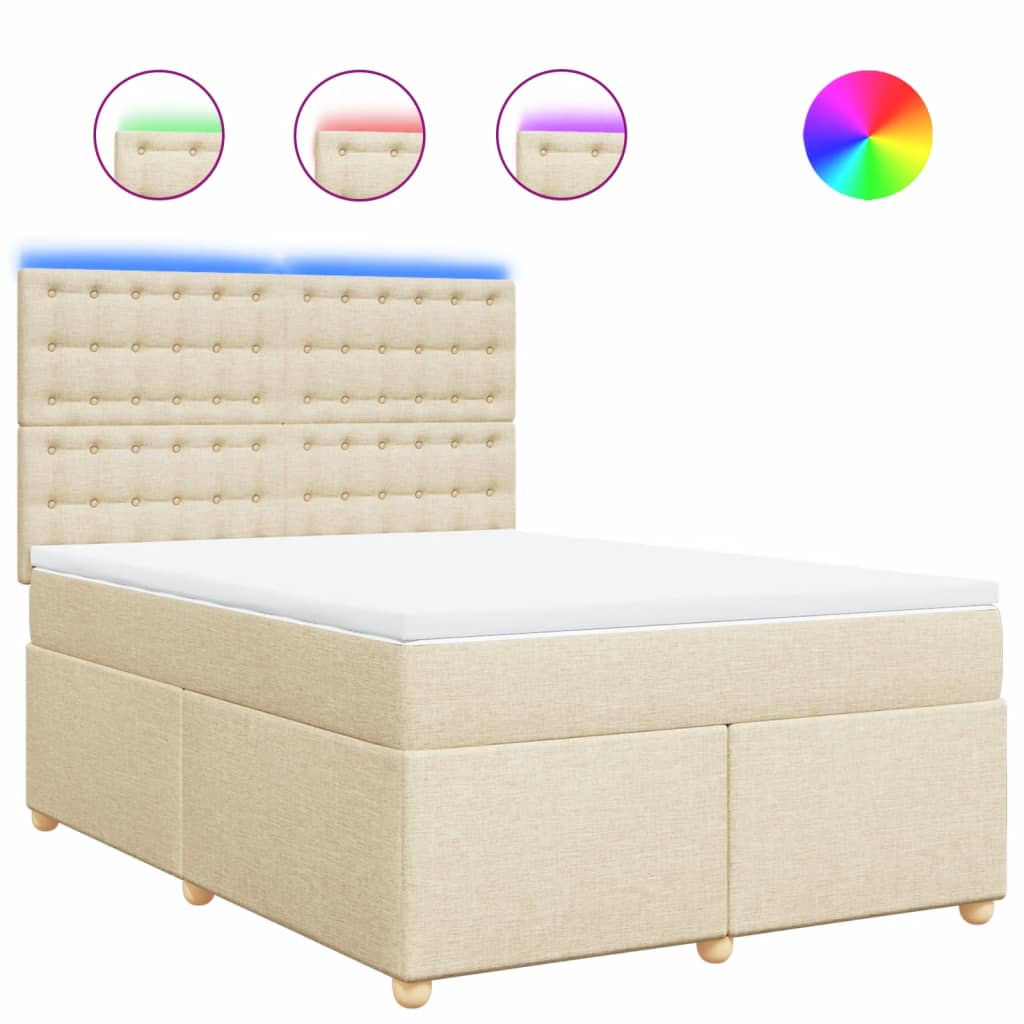 vidaXL Κρεβάτι Boxspring με Στρώμα Κρεμ 140x200 εκ. Υφασμάτινο