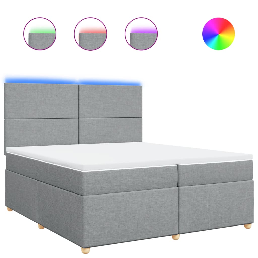 vidaXL Κρεβάτι Boxspring με Στρώμα Ανοιχτό Γκρι 200x200 εκ. Υφασμάτινο