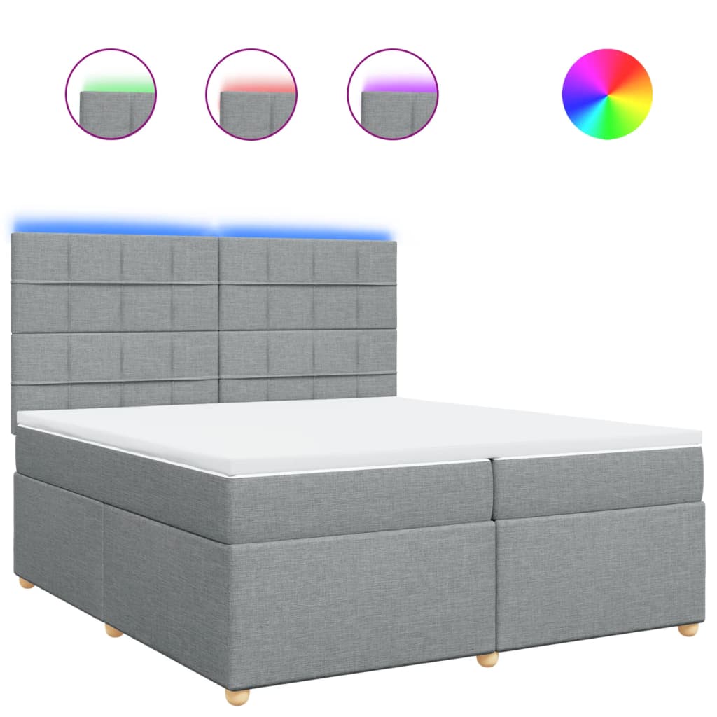 vidaXL Κρεβάτι Boxspring με Στρώμα Ανοιχτό Γκρι 200x200 εκ. Υφασμάτινο