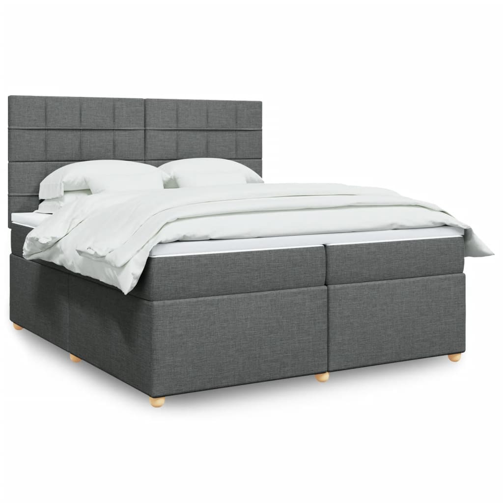 vidaXL Κρεβάτι Boxspring με Στρώμα Σκούρο Γκρι 200x200 εκ. Υφασμάτινο