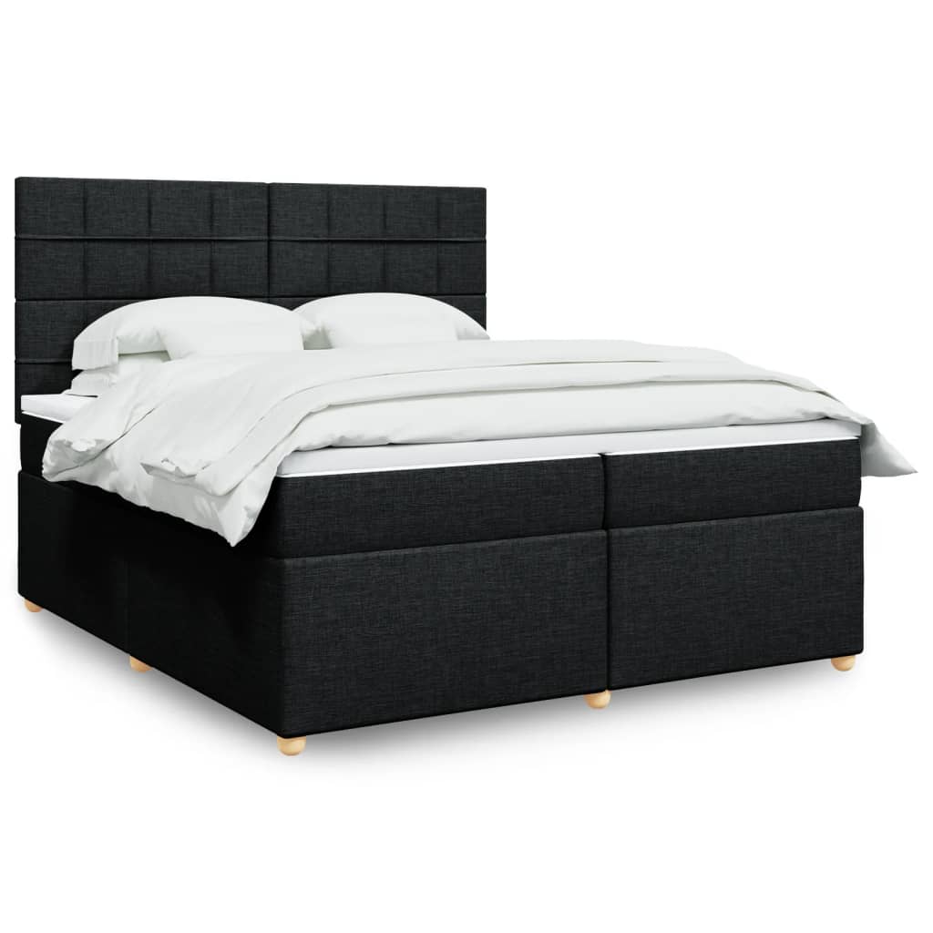 vidaXL Κρεβάτι Boxspring με Στρώμα Μαύρο 200x200 εκ. Υφασμάτινο