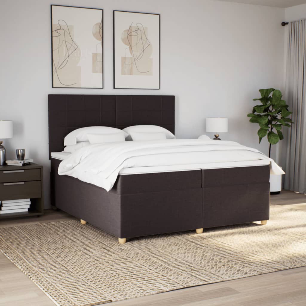 vidaXL Κρεβάτι Boxspring με Στρώμα Σκούρο Καφέ 200x200 εκ. Υφασμάτινο