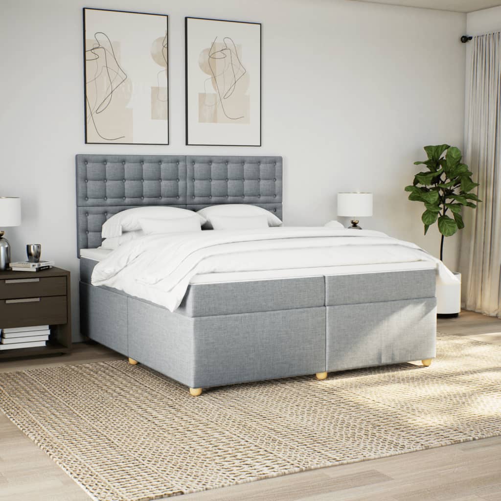 vidaXL Κρεβάτι Boxspring με Στρώμα Ανοιχτό Γκρι 200x200 εκ. Υφασμάτινο