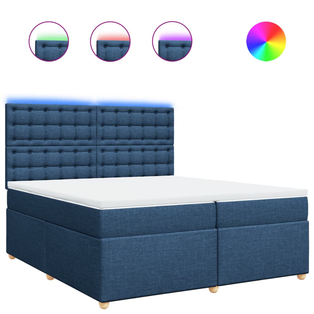 vidaXL Κρεβάτι Boxspring με Στρώμα Μπλε 200x200 εκ. Υφασμάτινο