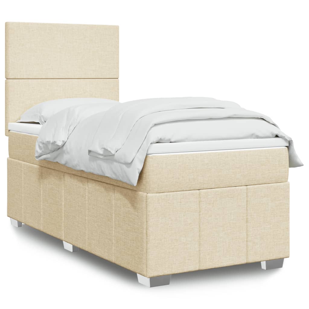vidaXL Κρεβάτι Boxspring με Στρώμα Κρεμ 90x190 εκ.Υφασμάτινο