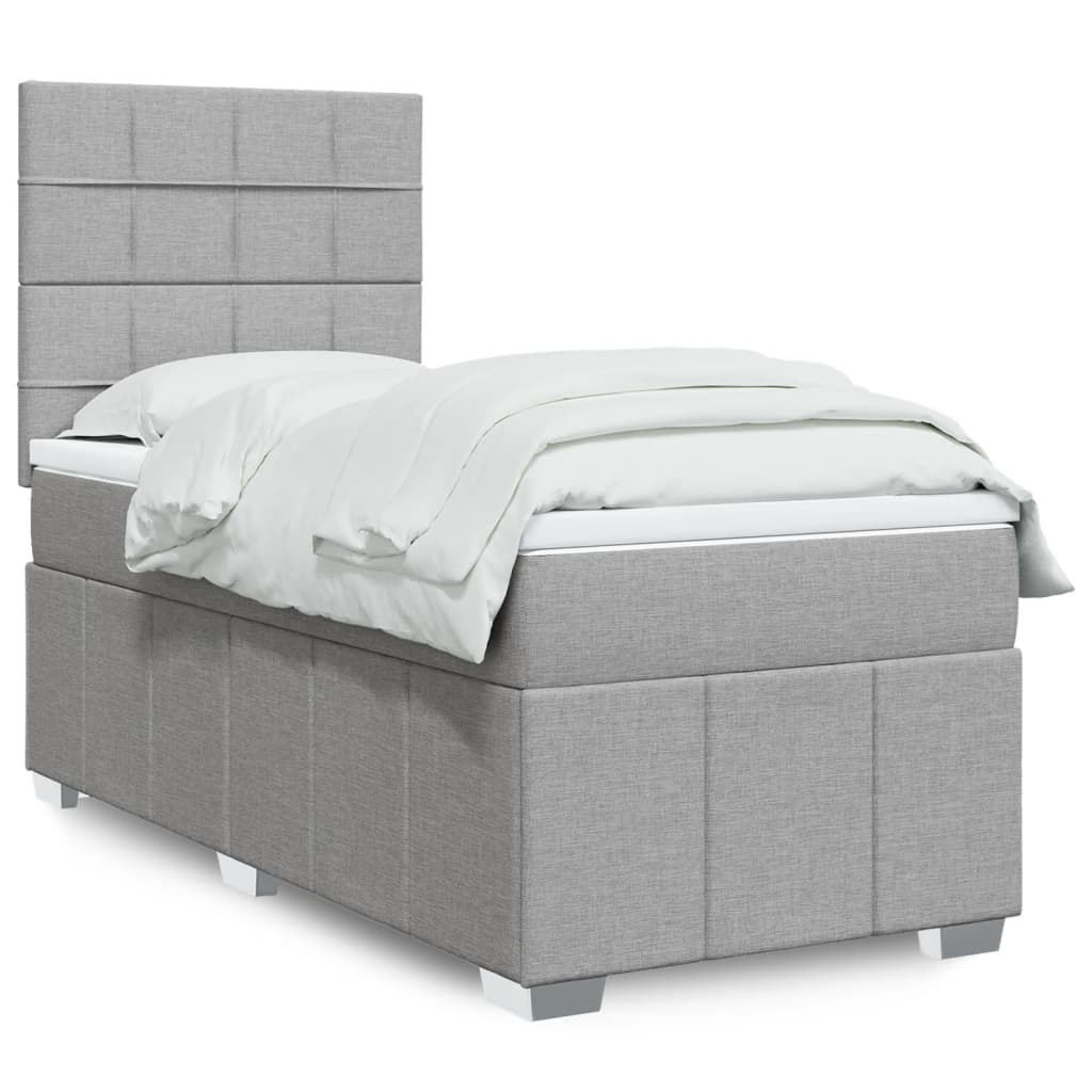 vidaXL Κρεβάτι Boxspring με Στρώμα Ανοιχτό Γκρι 90x190 εκ. Υφασμάτινο