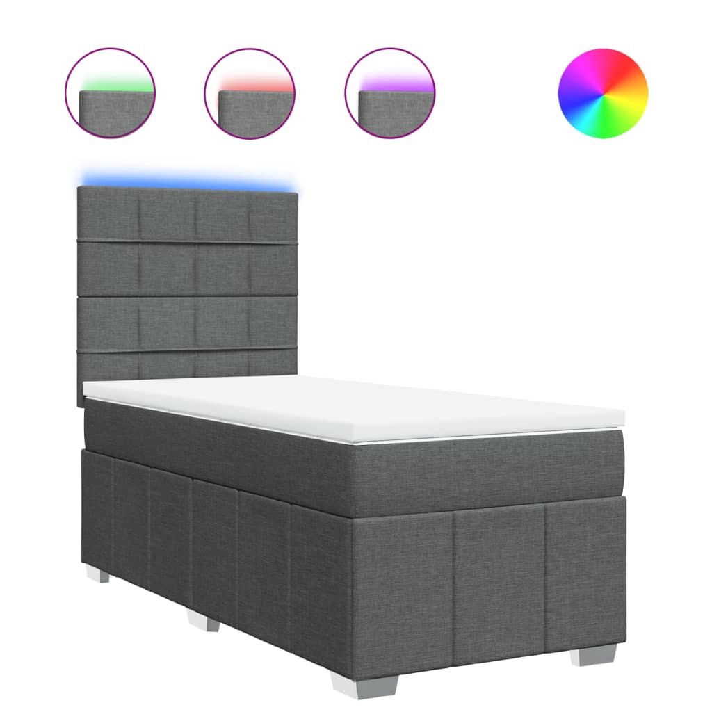 vidaXL Κρεβάτι Boxspring με Στρώμα Σκούρο Γκρι 90x190 εκ. Υφασμάτινο