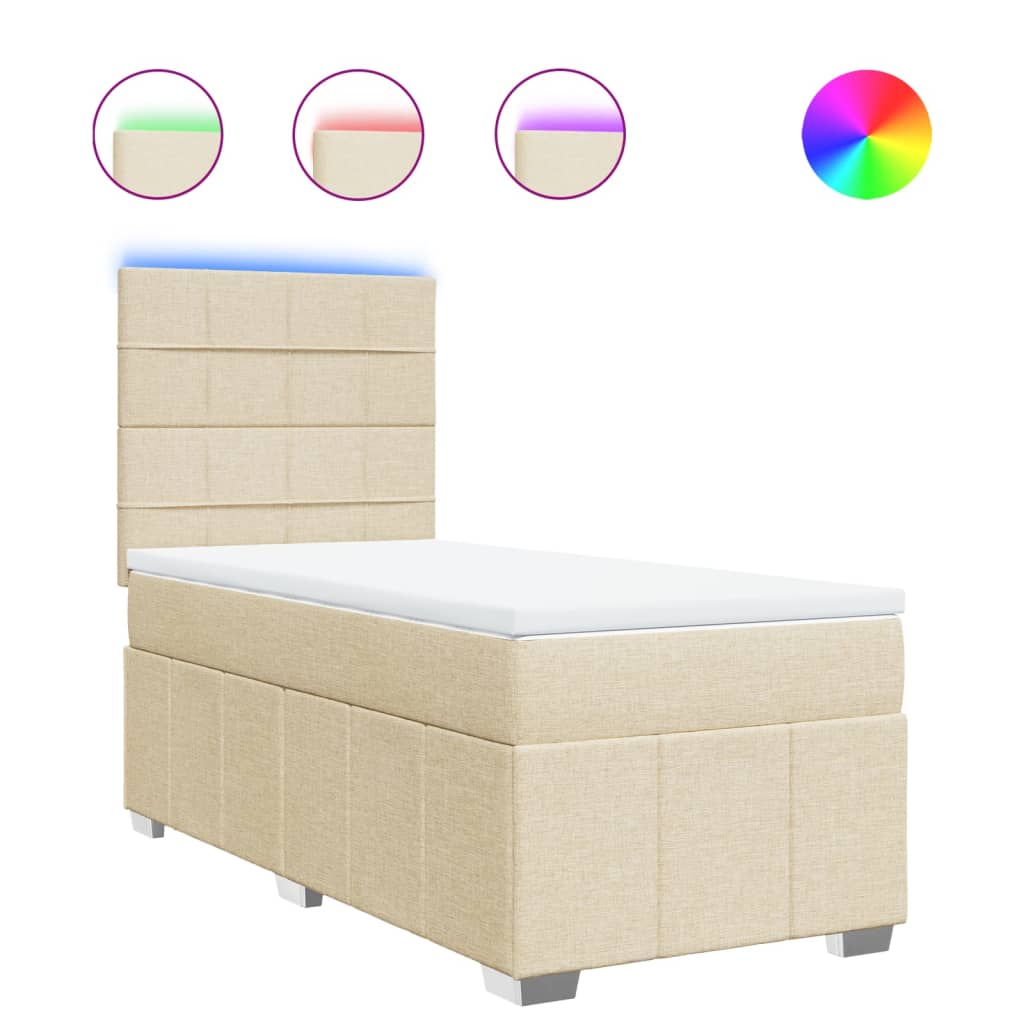 vidaXL Κρεβάτι Boxspring με Στρώμα Κρεμ 90x190 εκ.Υφασμάτινο
