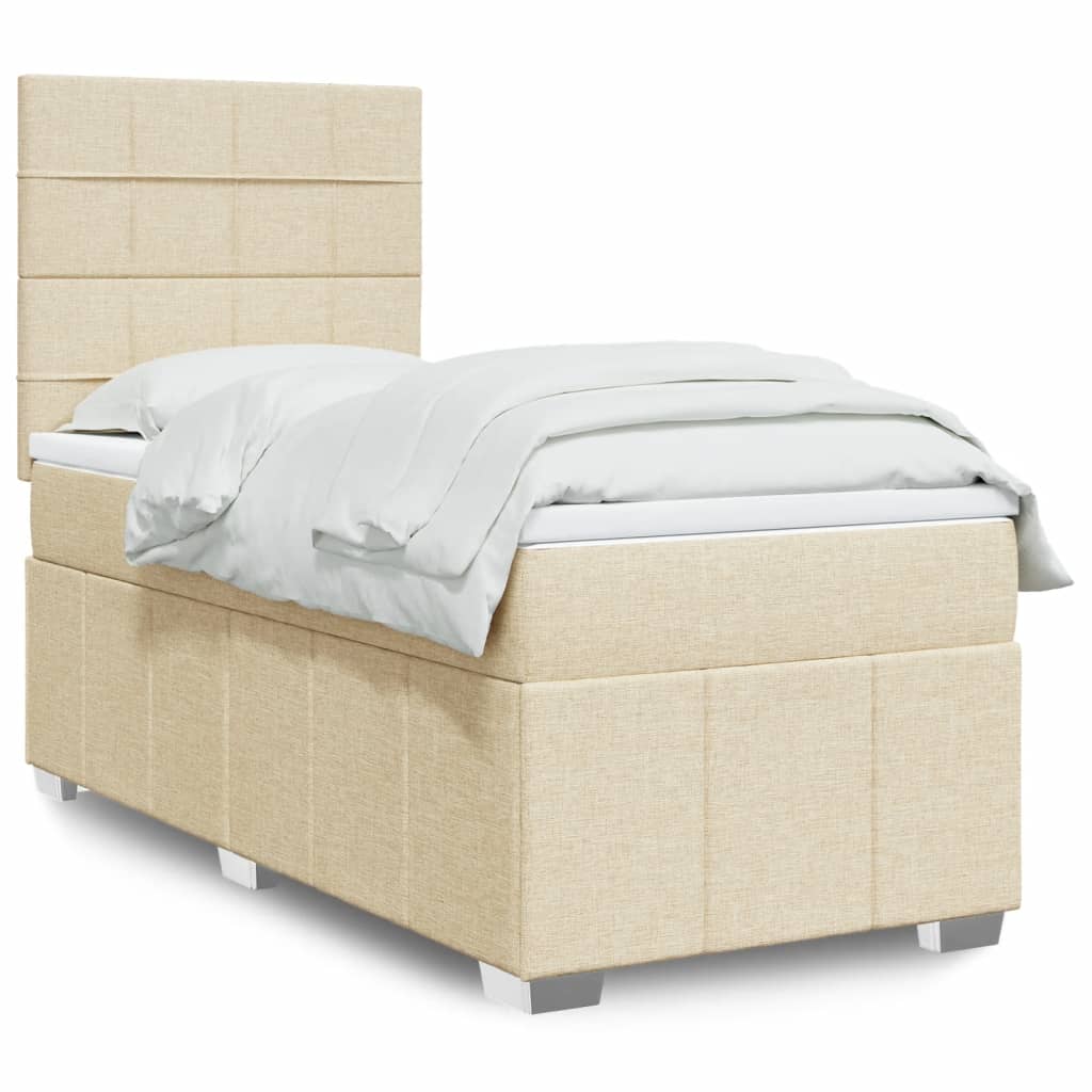 vidaXL Κρεβάτι Boxspring με Στρώμα Κρεμ 90x190 εκ.Υφασμάτινο