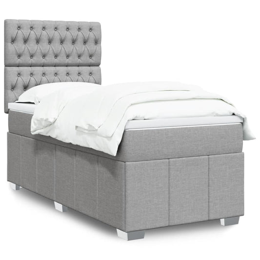 vidaXL Κρεβάτι Boxspring με Στρώμα Ανοιχτό Γκρι 90x190 εκ. Υφασμάτινο