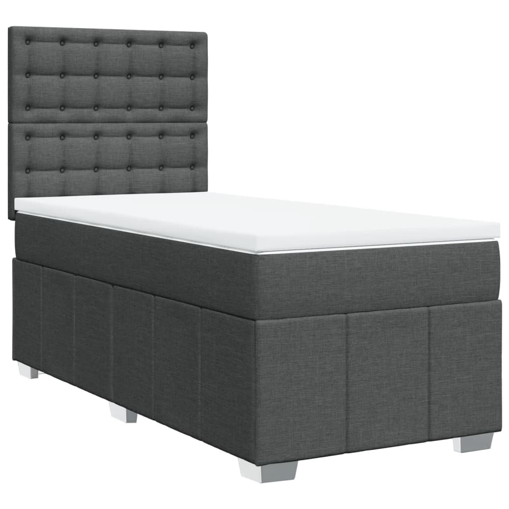 vidaXL Κρεβάτι Boxspring με Στρώμα Σκούρο Γκρι 90x190 εκ. Υφασμάτινο