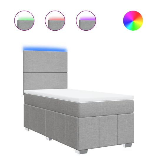 vidaXL Κρεβάτι Boxspring με Στρώμα Ανοιχτό Γκρι 90x200 εκ. Υφασμάτινο