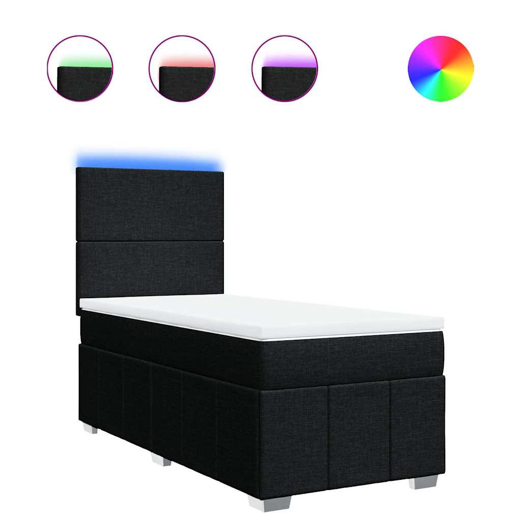 vidaXL Κρεβάτι Boxspring με Στρώμα Μαύρο 90x200 εκ. Υφασμάτινο
