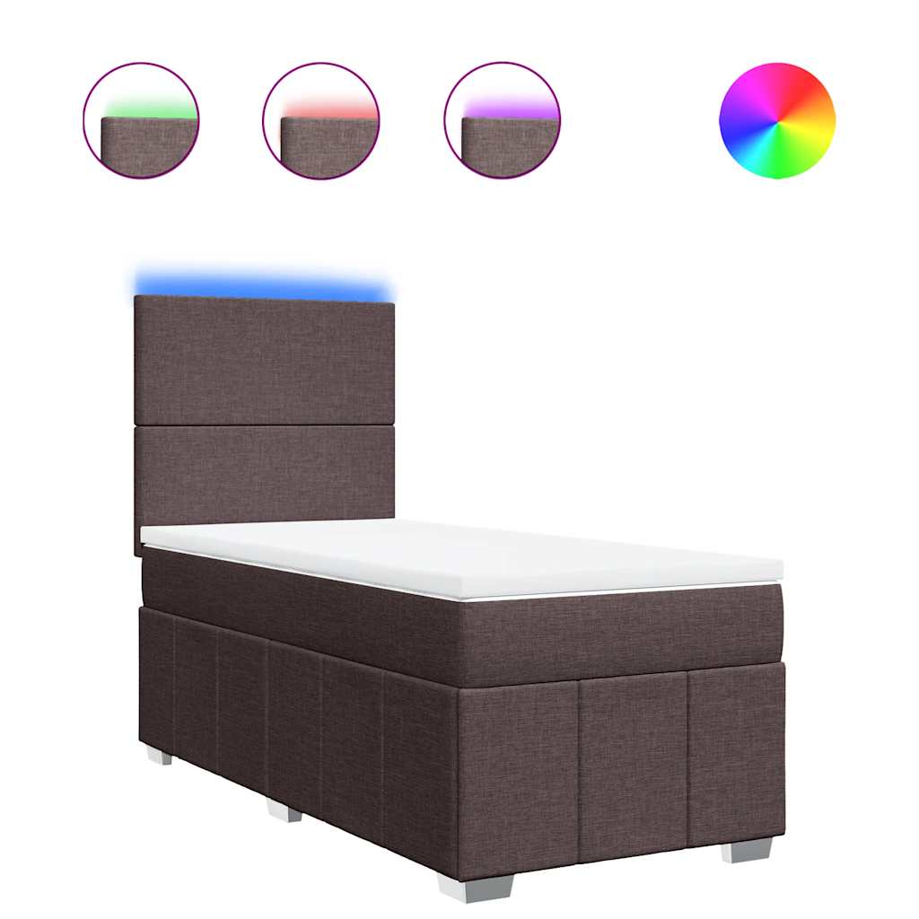 vidaXL Κρεβάτι Boxspring με Στρώμα Σκούρο Καφέ 90x200 εκ. Υφασμάτινο