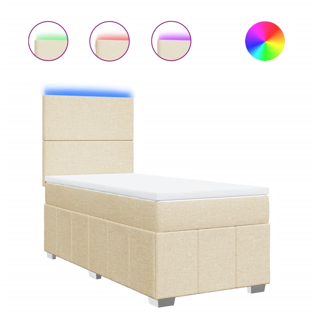 vidaXL Κρεβάτι Boxspring με Στρώμα Κρεμ 90x200 εκ.Υφασμάτινο
