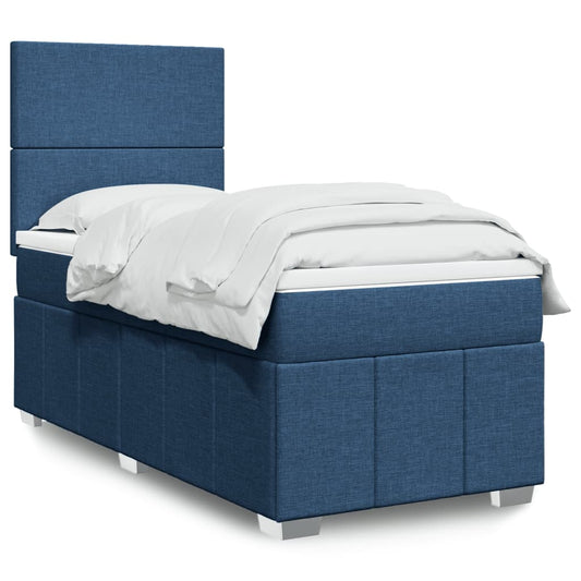 vidaXL Κρεβάτι Boxspring με Στρώμα Μπλε 90x200 εκ.Υφασμάτινο