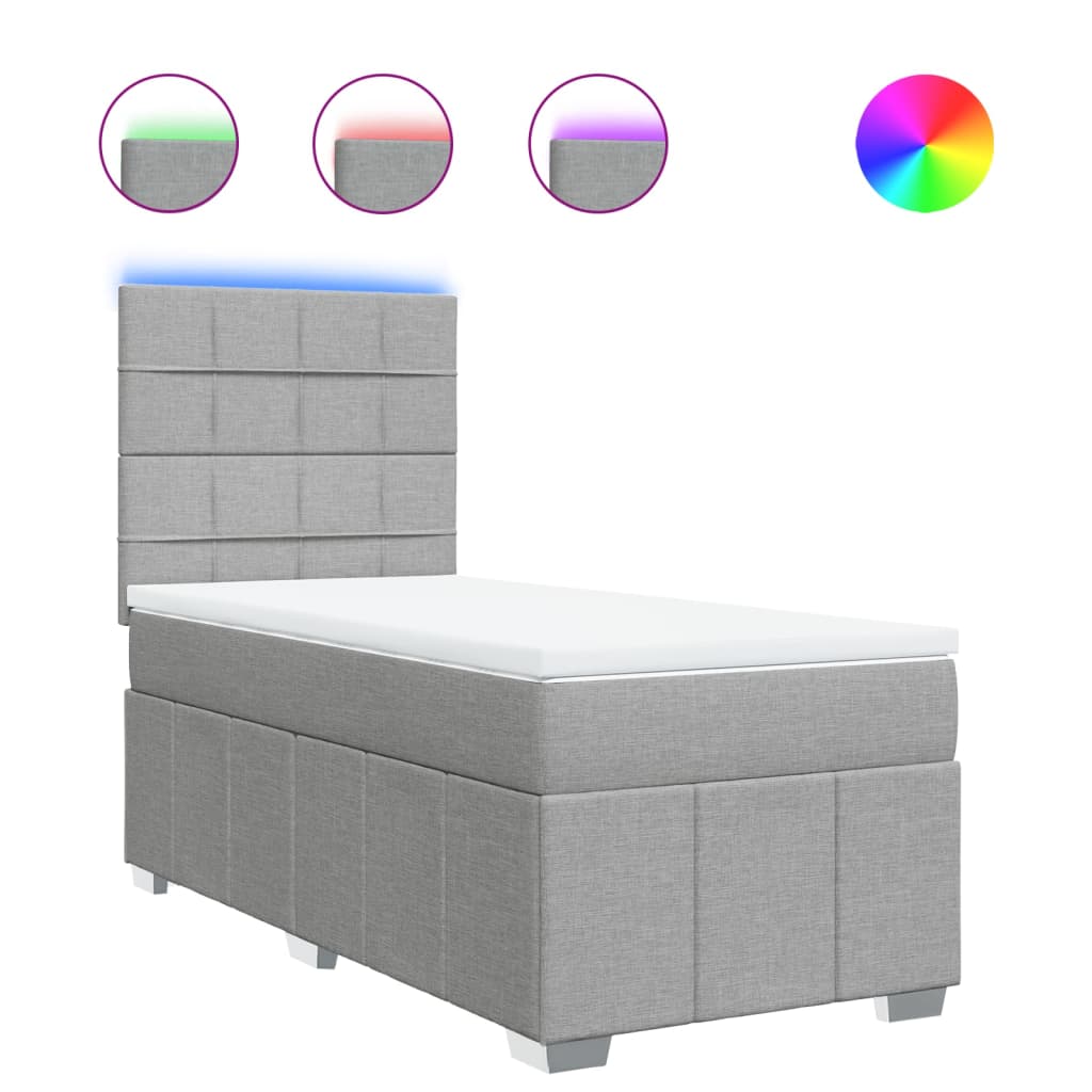 vidaXL Κρεβάτι Boxspring με Στρώμα Ανοιχτό Γκρι 90x200 εκ. Υφασμάτινο